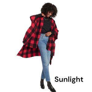 OLD NAVY Cozy Knit Poncho Blanket Scarf -Red-Black Buffalo Plaid -One size NEW